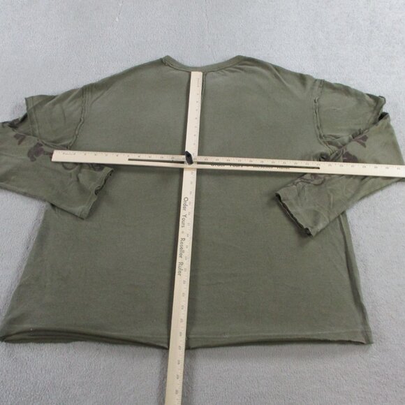 We The Free Shirt Womens Medium Green Fiona Twofer Long Sleeve Grungy Floral Tee - Picture 9 of 12